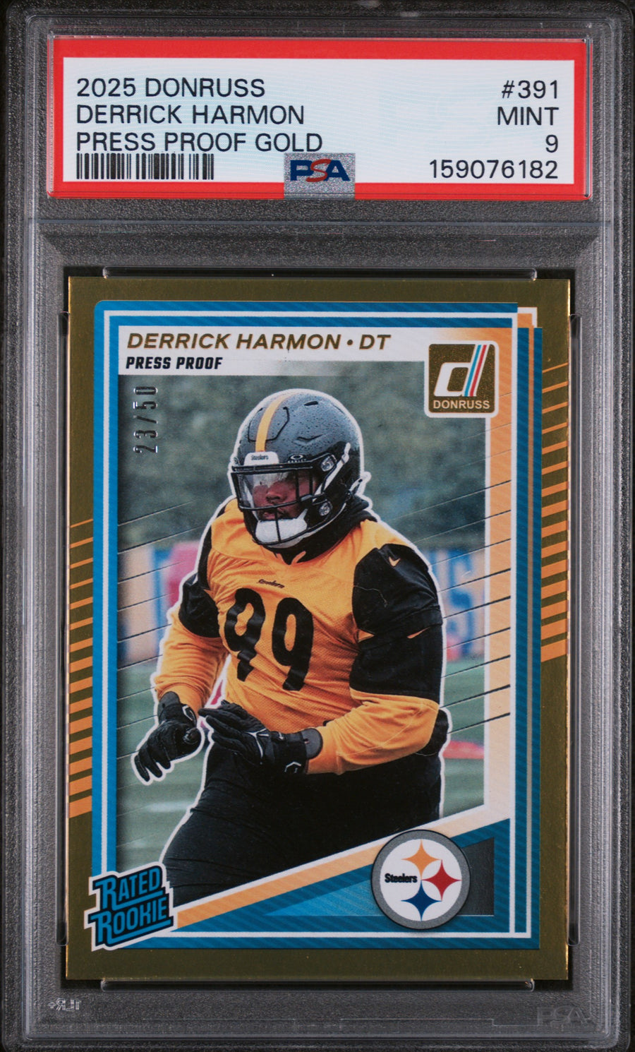 2025 Derrick Harmon Press Proof Gold #391 PSA 9 front