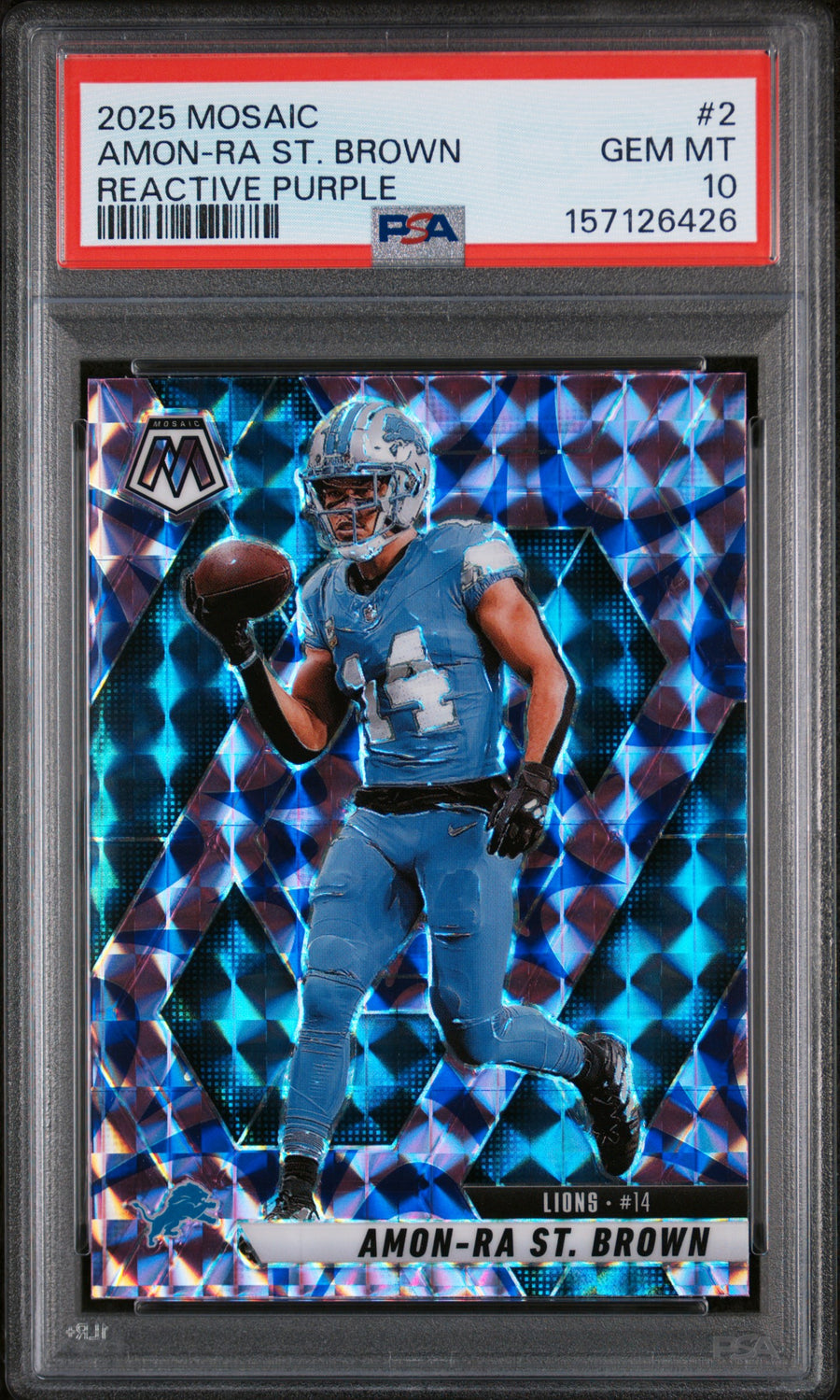 2025 Amon-Ra St. Brown Reactive Purple #2 PSA 10 front