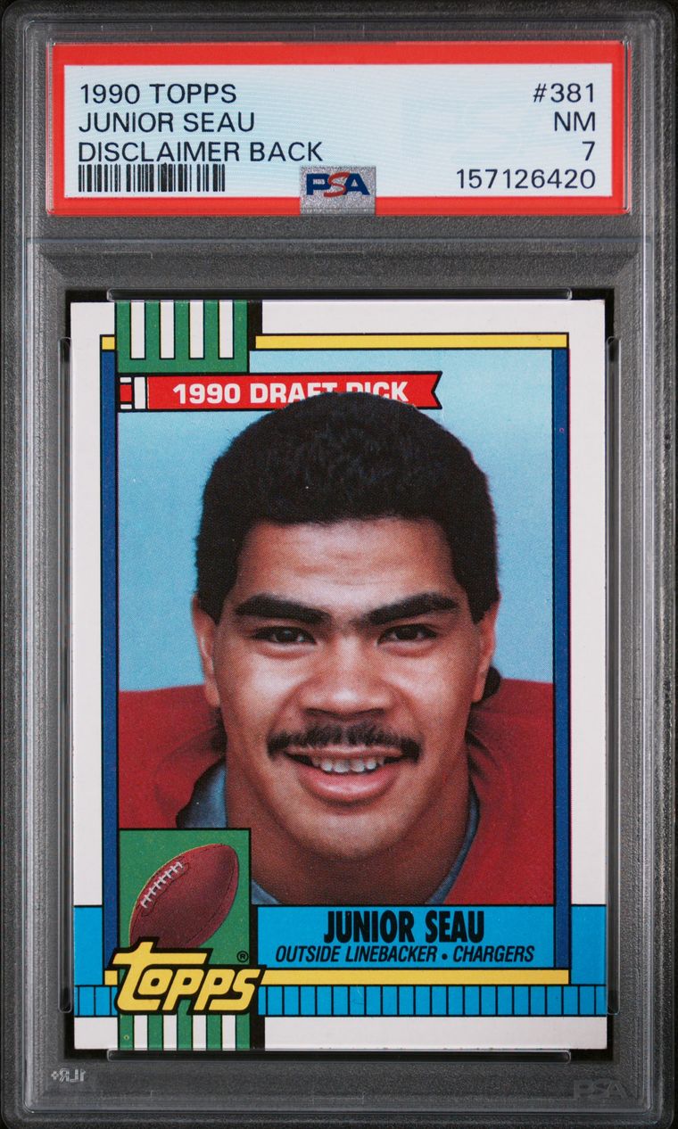 #381 JUNIOR SEAU 1990 TOPPS | DISCLAIMER BACK